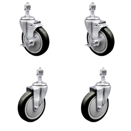 Service Caster 5 Inch SS Black Polyurethane Swivel 1/2 Inch Threaded Stem Caster Brakes SCC, 2PK SSTS20S514-PPUB-BLK-TLB-121315-2-S-2